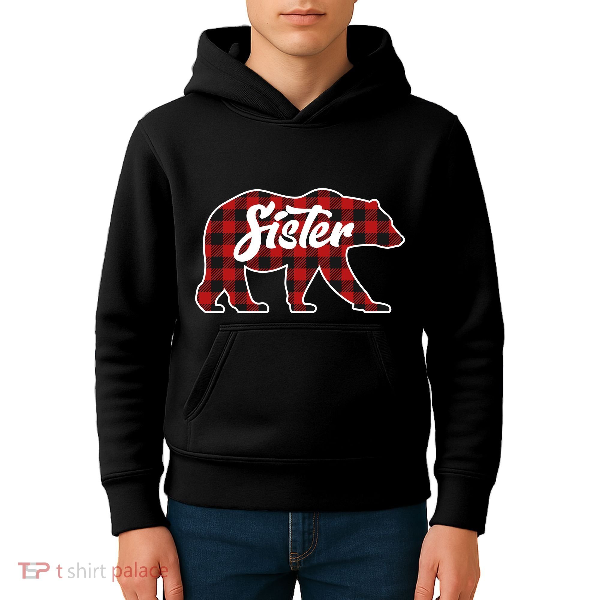 Family Christmas Matching Plaid Sister Bear Kids Hoodie