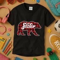 Family Christmas Matching Plaid Sister Bear Kids T-Shirt thumb 3