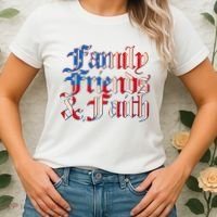Family Friends & Faith Red White & Blue Women's T-Shirt thumb 2