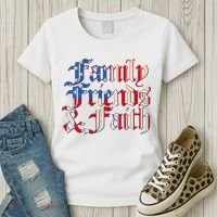 Family Friends & Faith Red White & Blue Women's T-Shirt thumb 3