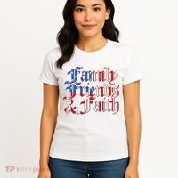 Family Friends & Faith Red White & Blue Women's T-Shirt thumb 4