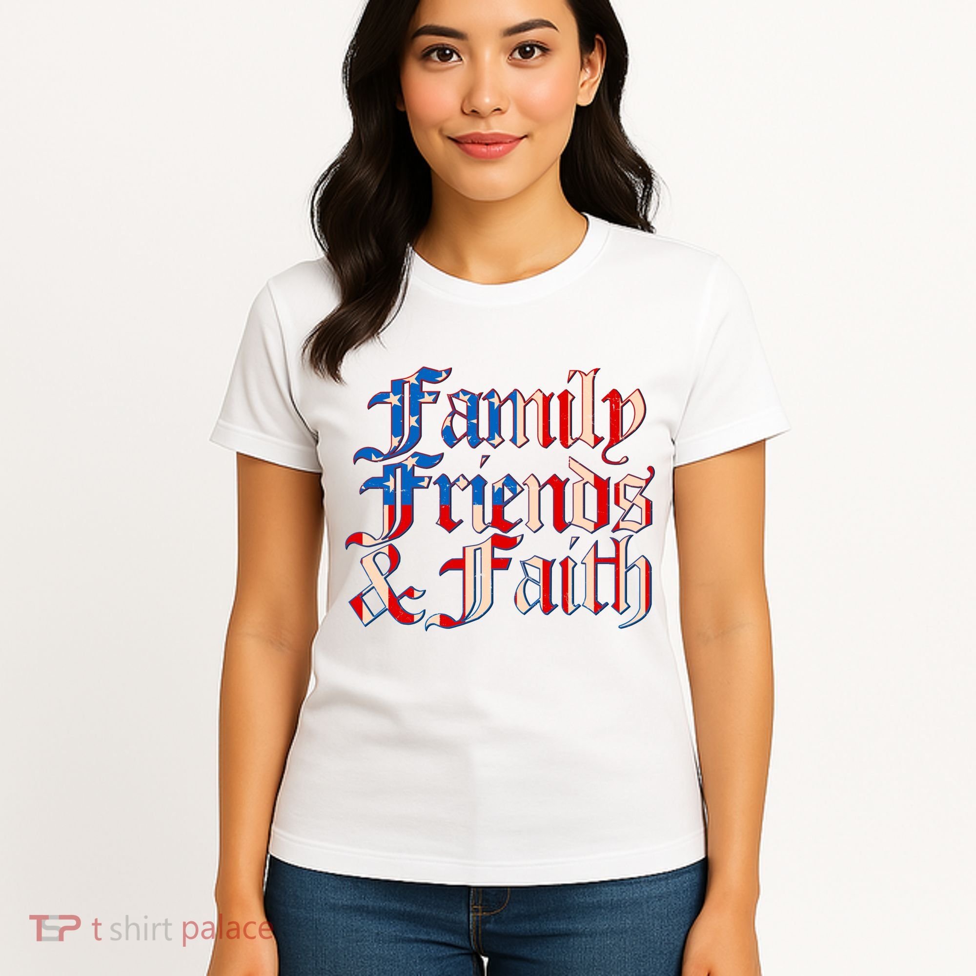 Family Friends & Faith Red White & Blue Women's T-Shirt