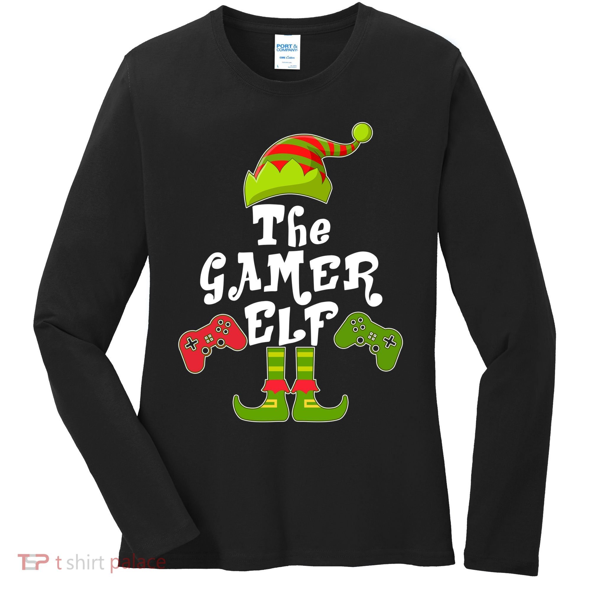 Family Matching Christmas The Gamer Elf Women's Long Sleeve Shirt