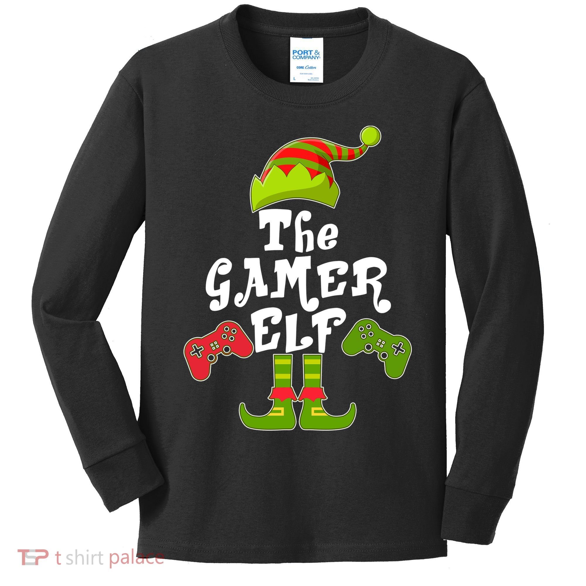 Family Matching Christmas The Gamer Elf Kids Long Sleeve Shirt