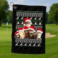Family Of Kittens Ugly Christmas Sweater Golf Towel thumb 1