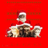 Family Of Kittens Ugly Christmas Sweater Santa Hat thumb 1