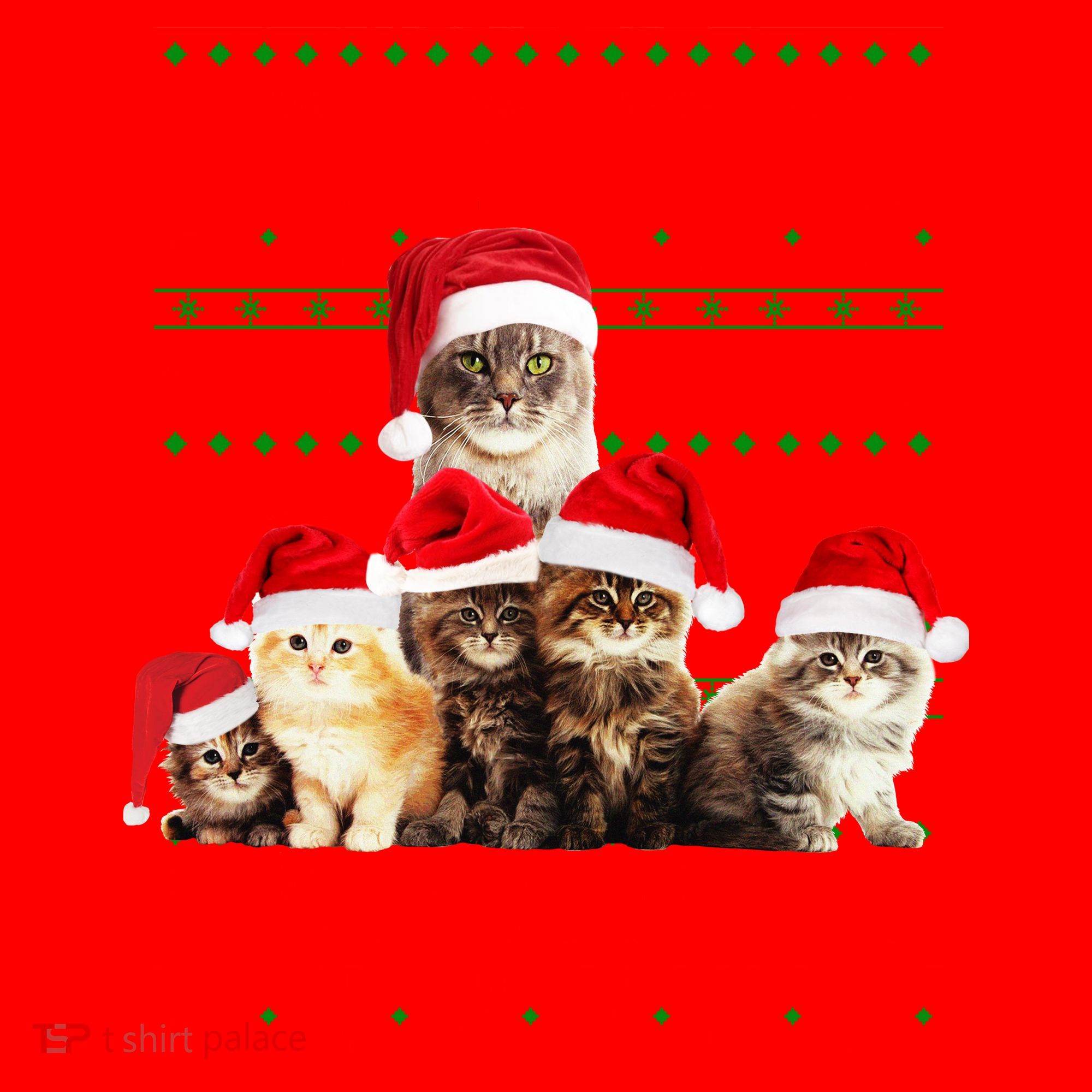 Family Of Kittens Ugly Christmas Sweater Santa Hat