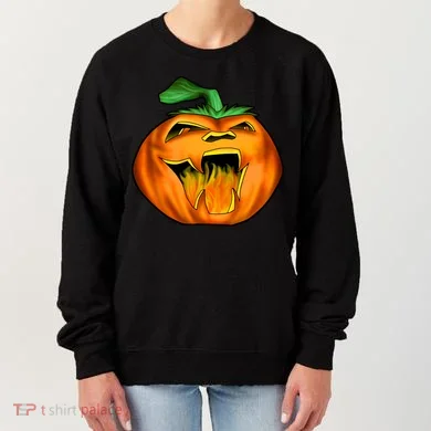 Fanged Fire Jack O' Lantern Pumpkin Halloween Women's Sweatshirt