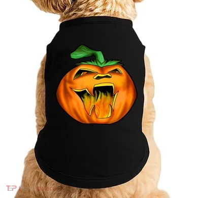 Fanged Fire Jack O' Lantern Pumpkin Halloween Doggie Tank