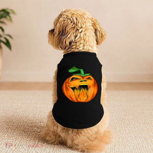 Fanged Fire Jack O' Lantern Pumpkin Halloween Doggie Tank