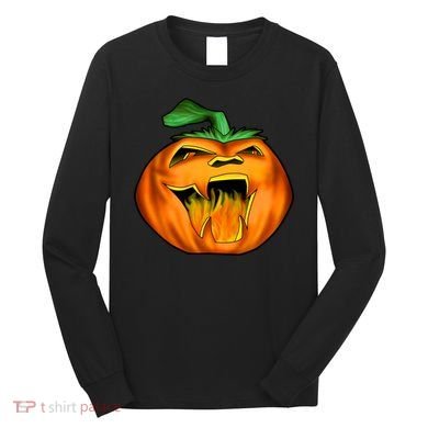 Fanged Fire Jack O' Lantern Pumpkin Halloween Long Sleeve Shirt