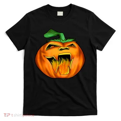 Fanged Fire Jack O' Lantern Pumpkin Halloween T-Shirt