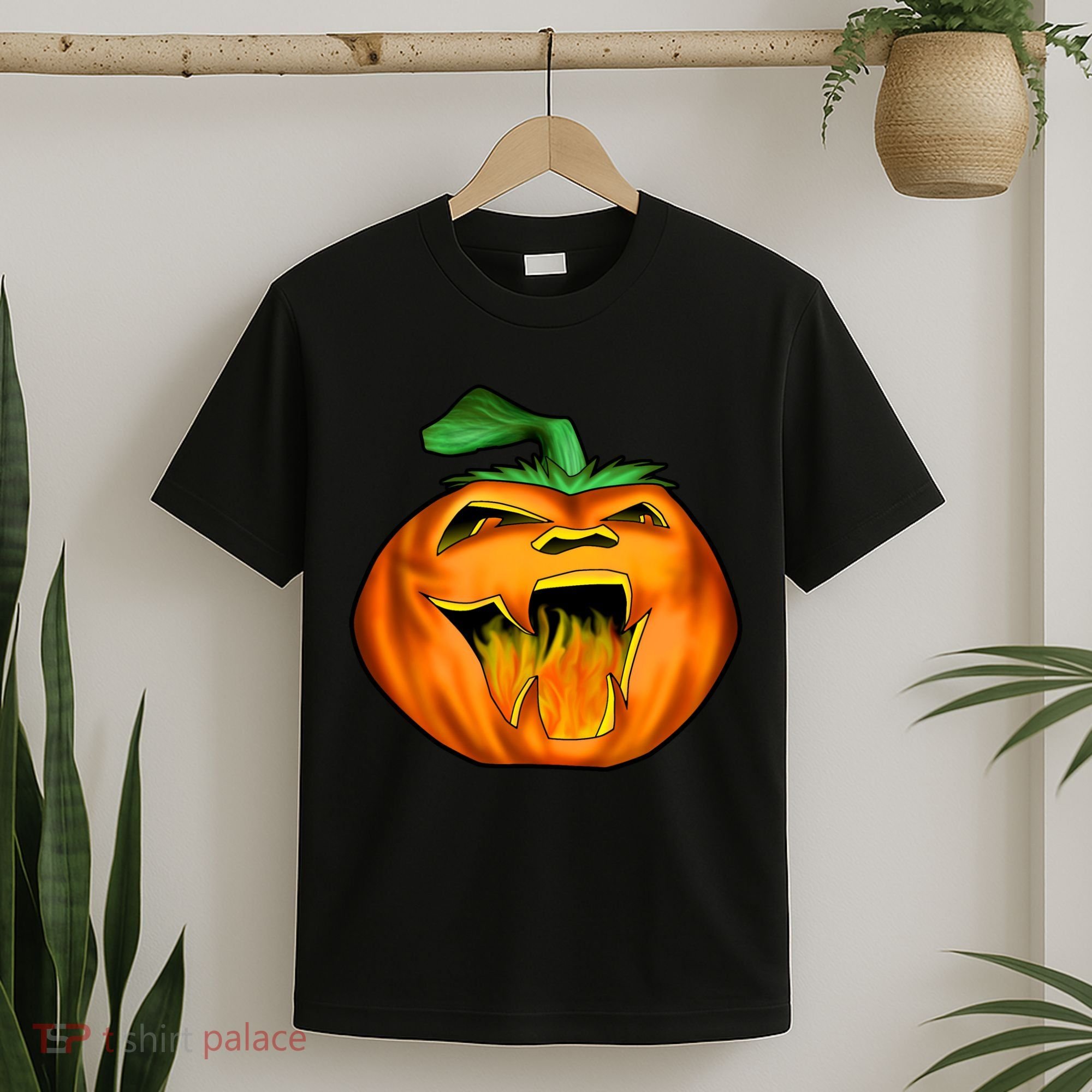 Fanged Fire Jack O' Lantern Pumpkin Halloween T-Shirt