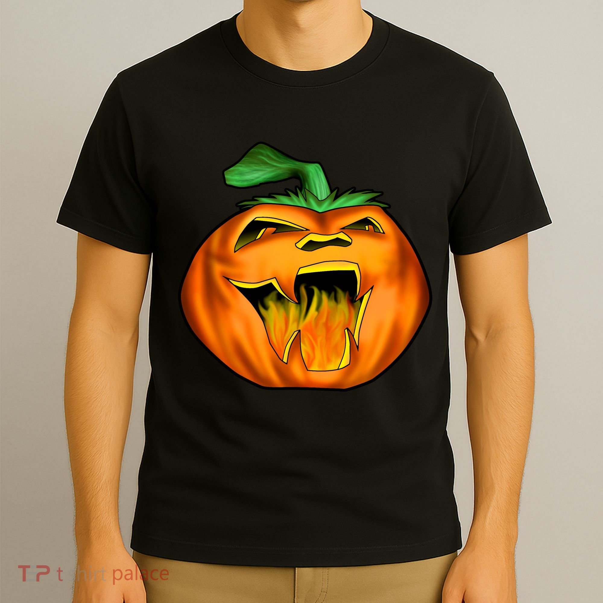 Fanged Fire Jack O' Lantern Pumpkin Halloween T-Shirt
