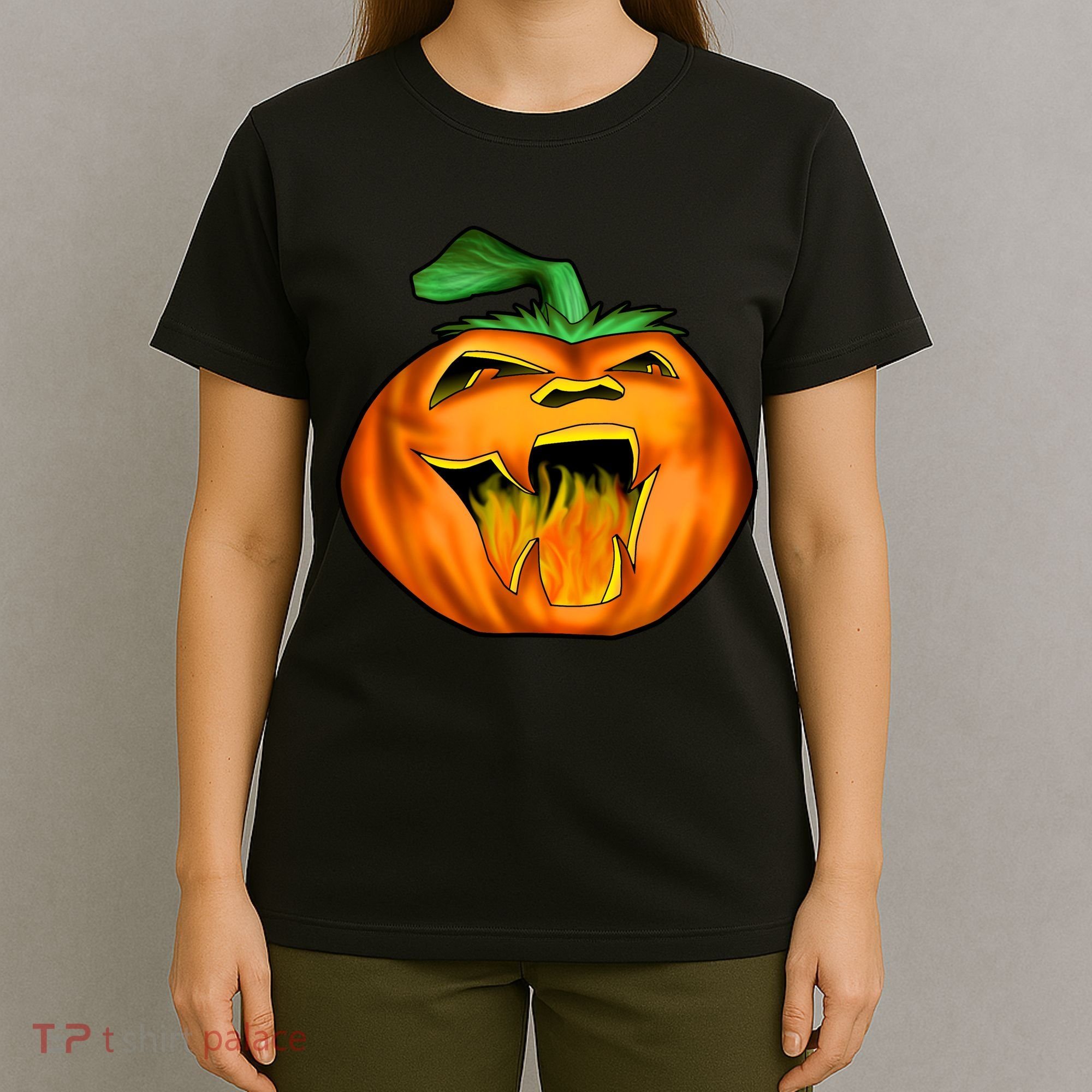 Fanged Fire Jack O' Lantern Pumpkin Halloween T-Shirt