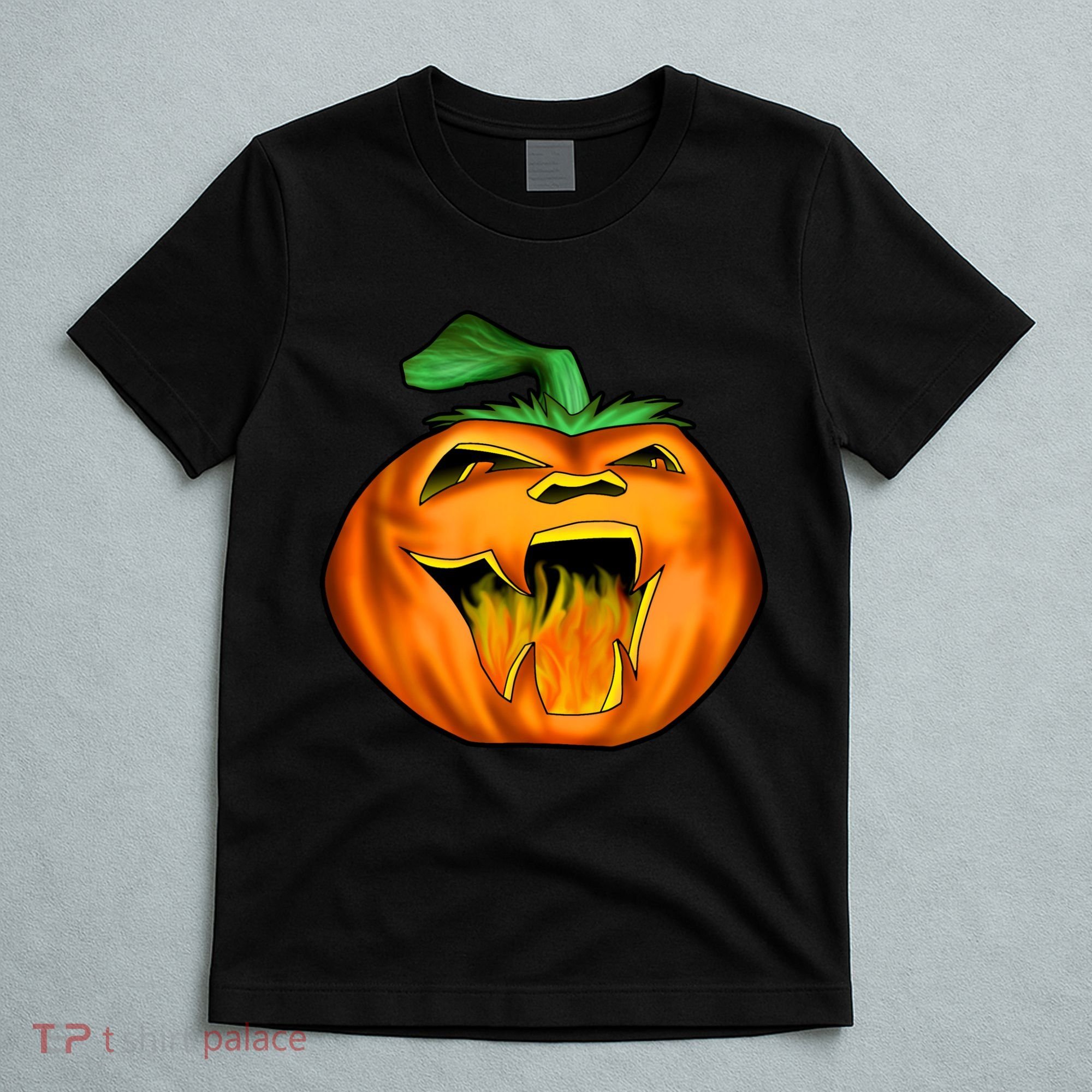 Fanged Fire Jack O' Lantern Pumpkin Halloween T-Shirt