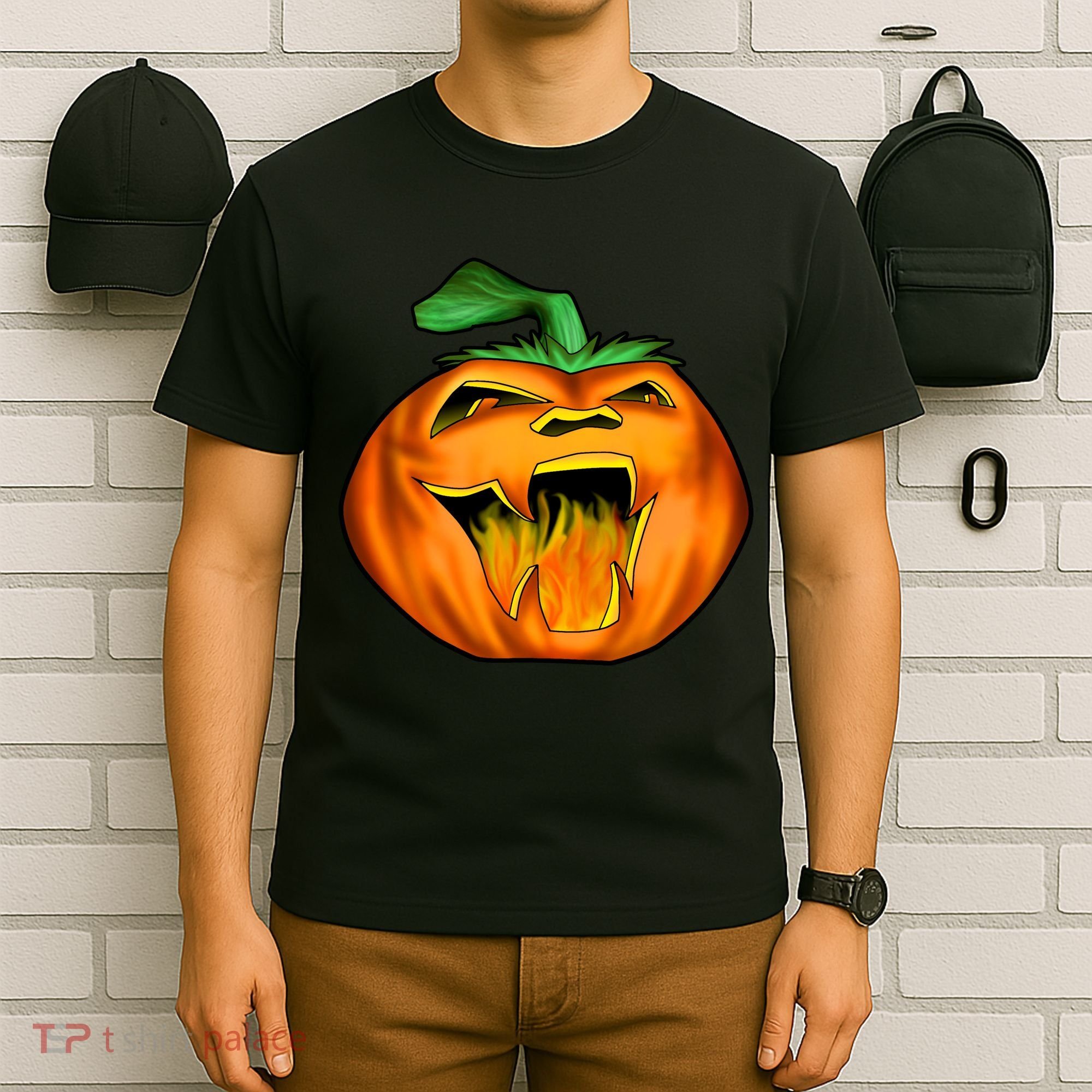 Fanged Fire Jack O' Lantern Pumpkin Halloween T-Shirt