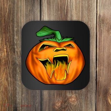Fanged Fire Jack O' Lantern Pumpkin Halloween Coaster