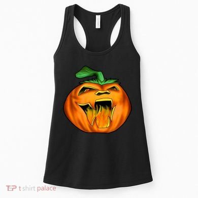 Fanged Fire Jack O' Lantern Pumpkin Halloween Women's Tank Top
