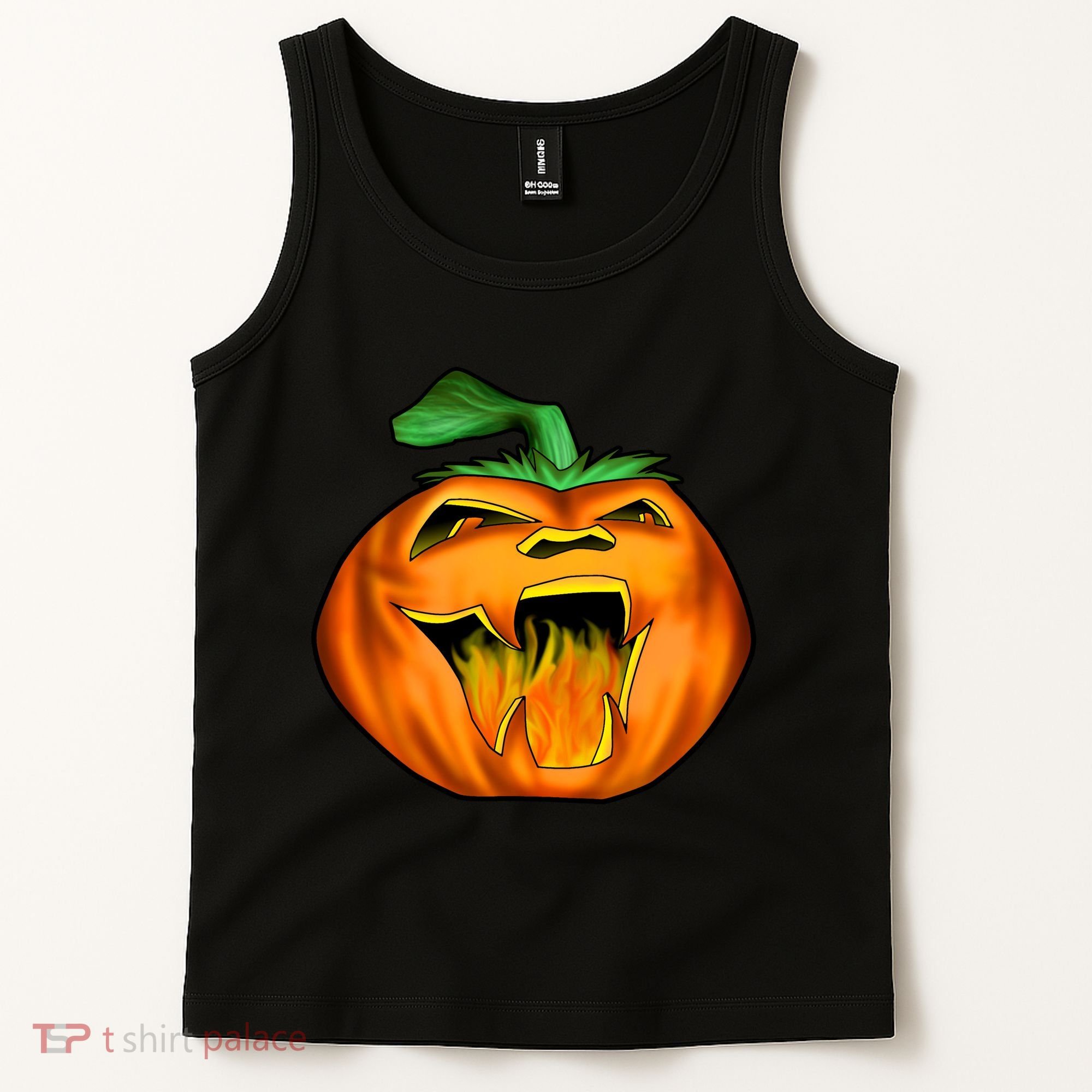 Fanged Fire Jack O' Lantern Pumpkin Halloween Tank Top