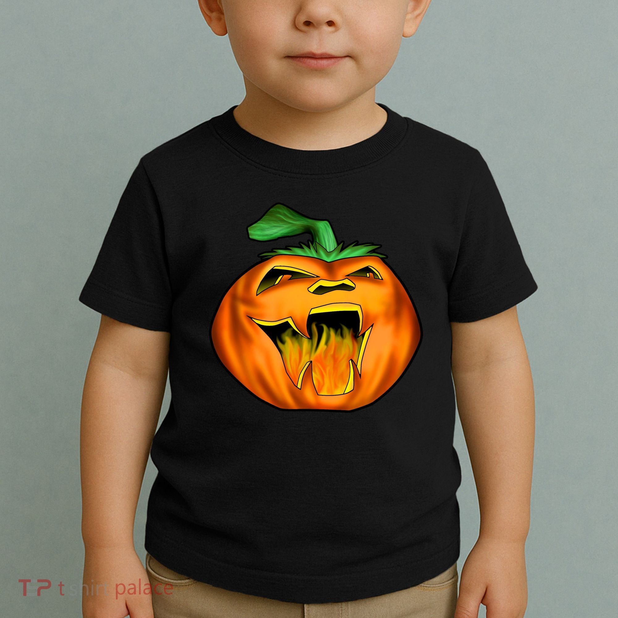 Fanged Fire Jack O' Lantern Pumpkin Halloween Toddler T-Shirt