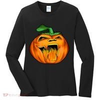 Fanged Fire Jack O' Lantern Pumpkin Halloween Women's Long Sleeve Shirt thumb 0