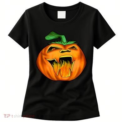 Fanged Fire Jack O' Lantern Pumpkin Halloween Women's T-Shirt