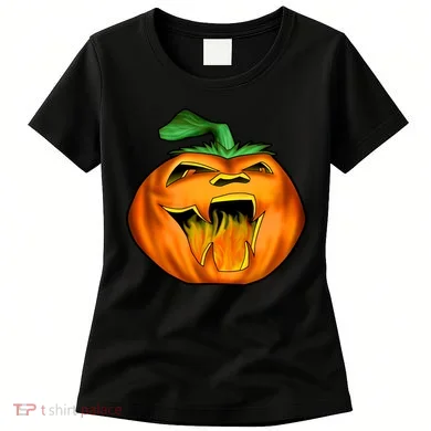 Fanged Fire Jack O' Lantern Pumpkin Halloween Women's T-Shirt