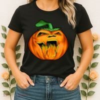 Fanged Fire Jack O' Lantern Pumpkin Halloween Women's T-Shirt thumb 2