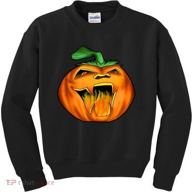 Fanged Fire Jack O' Lantern Pumpkin Halloween Kids Sweatshirt
