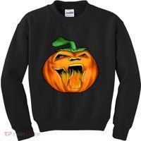 Fanged Fire Jack O' Lantern Pumpkin Halloween Kids Sweatshirt thumb 0