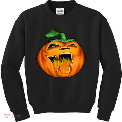 Fanged Fire Jack O' Lantern Pumpkin Halloween Kids Sweatshirt