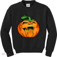 Fanged Fire Jack O' Lantern Pumpkin Halloween Kids Sweatshirt thumb 0