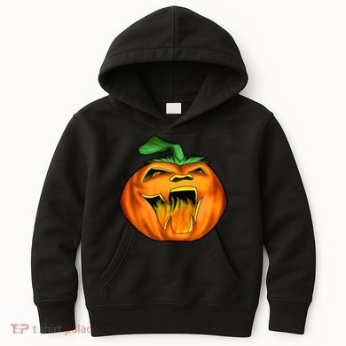Fanged Fire Jack O' Lantern Pumpkin Halloween Kids Hoodie