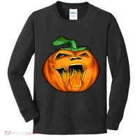 Fanged Fire Jack O' Lantern Pumpkin Halloween Kids Long Sleeve Shirt thumb 0