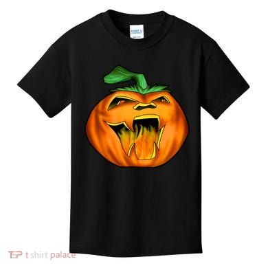 Fanged Fire Jack O' Lantern Pumpkin Halloween Kids T-Shirt