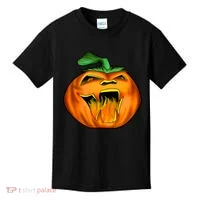 Fanged Fire Jack O' Lantern Pumpkin Halloween Kids T-Shirt thumb 0