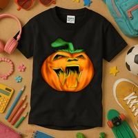Fanged Fire Jack O' Lantern Pumpkin Halloween Kids T-Shirt thumb 3