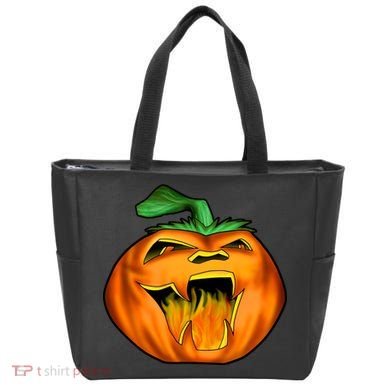 Fanged Fire Jack O' Lantern Pumpkin Halloween Tote Bag