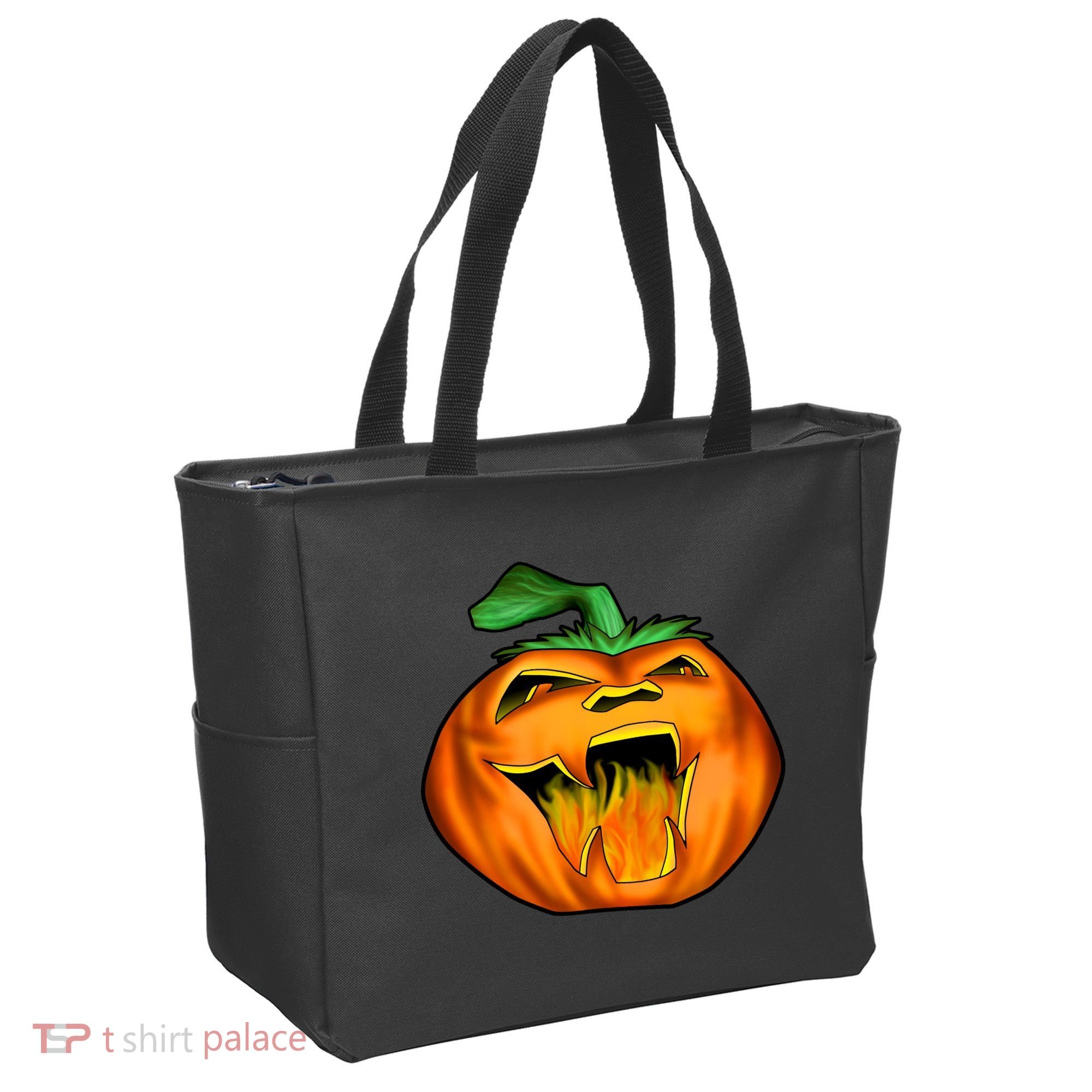 Fanged Fire Jack O' Lantern Pumpkin Halloween Tote Bag