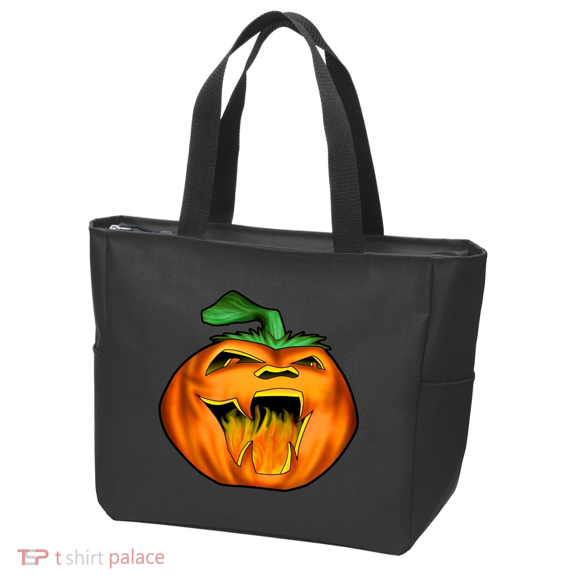 Fanged Fire Jack O' Lantern Pumpkin Halloween Tote Bag