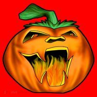 Fanged Fire Jack O' Lantern Pumpkin Halloween Santa Hat thumb 1