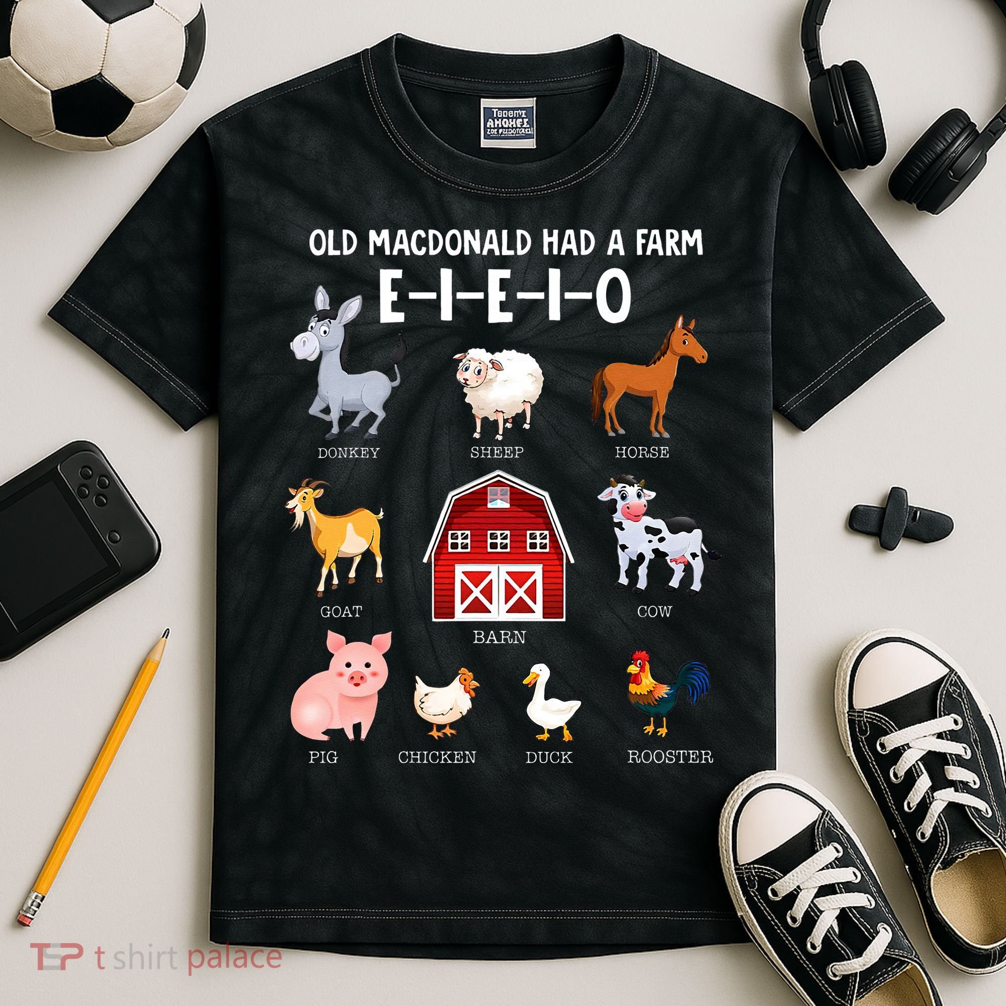Farm Animals Old MacDonald Had A Farm EIEIO Kids Tie-Dye T-Shirt