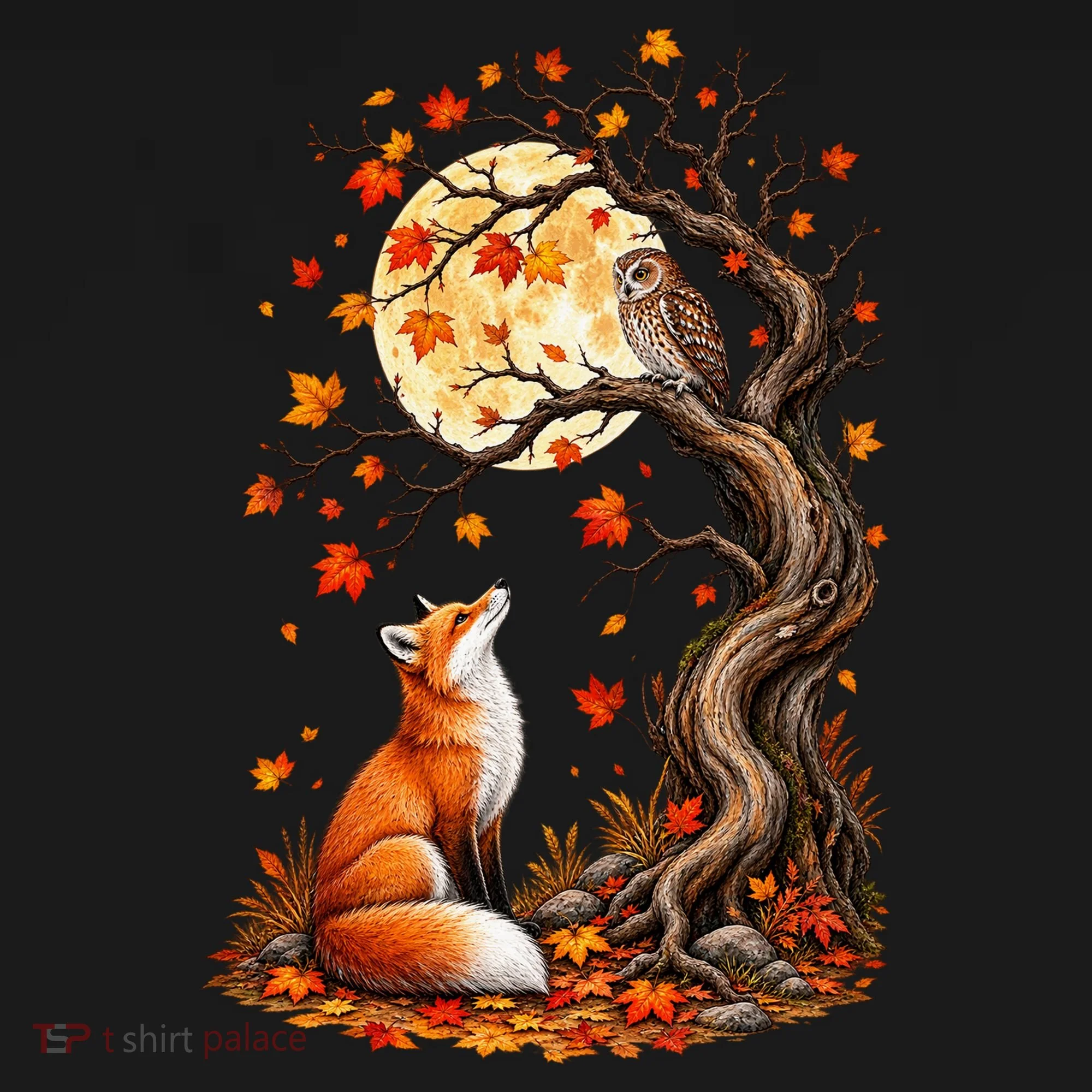 Fox And Owl Autumn Fall Button