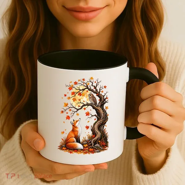 Fox And Owl Autumn Fall Coffee Mug