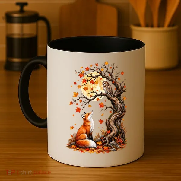 Fox And Owl Autumn Fall Coffee Mug