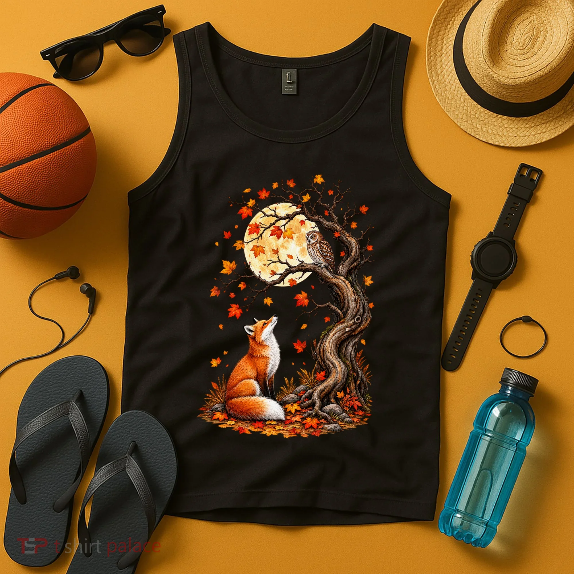 Fox And Owl Autumn Fall Tank Top