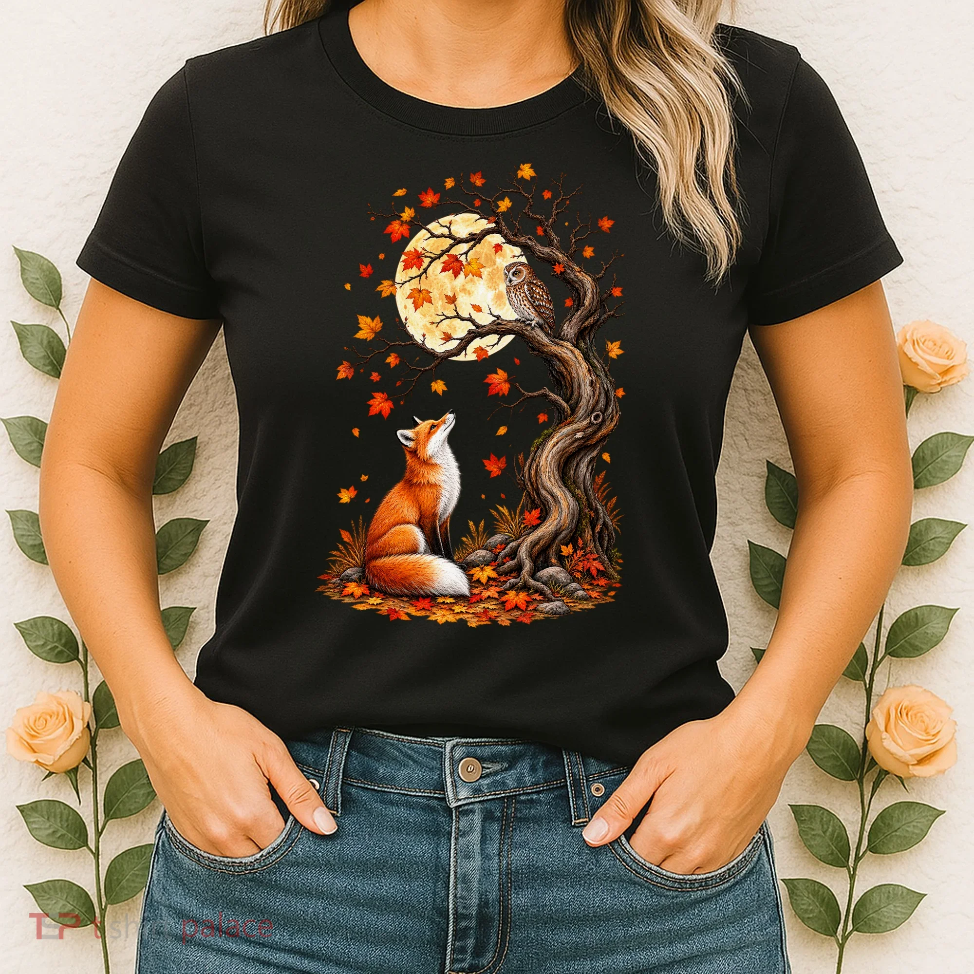 Fox And Owl Autumn Fall Women's T-Shirt