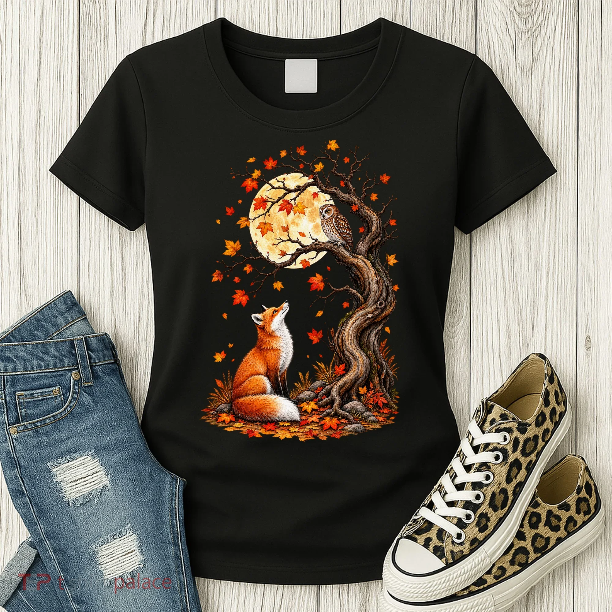 Fox And Owl Autumn Fall Women's T-Shirt
