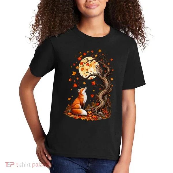 Fox And Owl Autumn Fall Kids T-Shirt